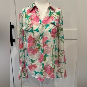 Lilly Pulitzer Pink and Green Floral Button-Down Shirt